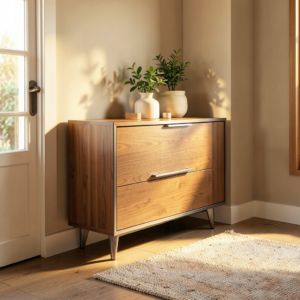 Un meuble d'entrée sur mesure avec rangements intégrés et matières nobles