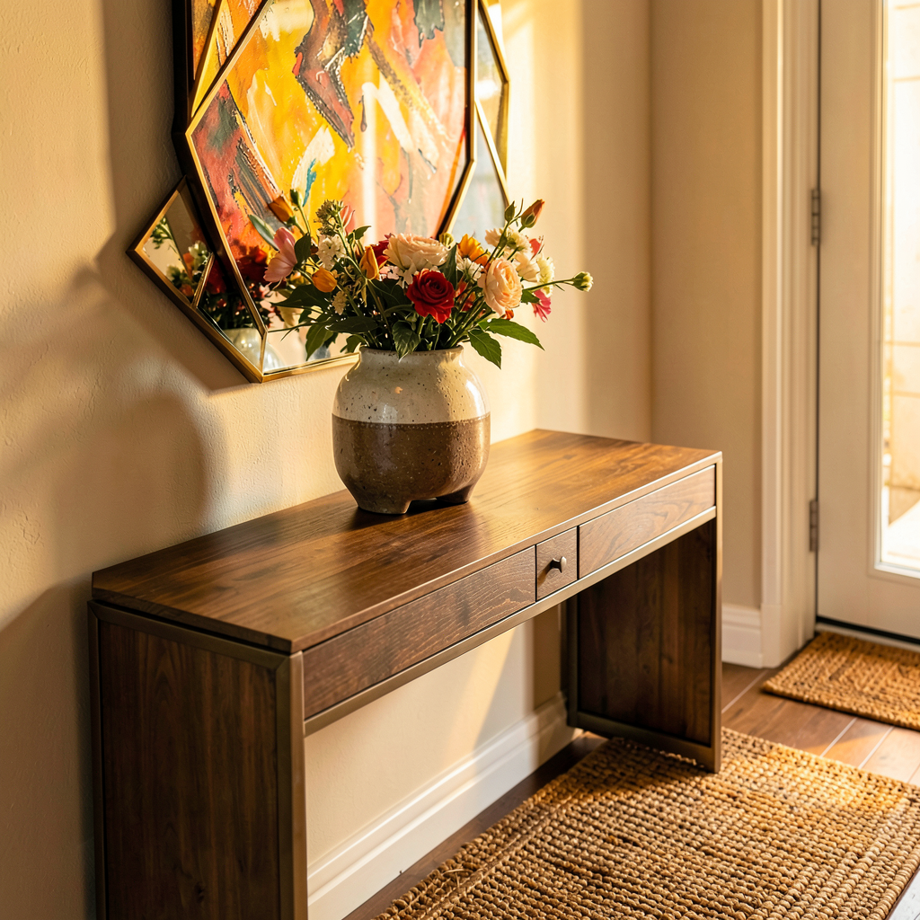 Coin d’entrée pratique avec miroir et rangements intégrés