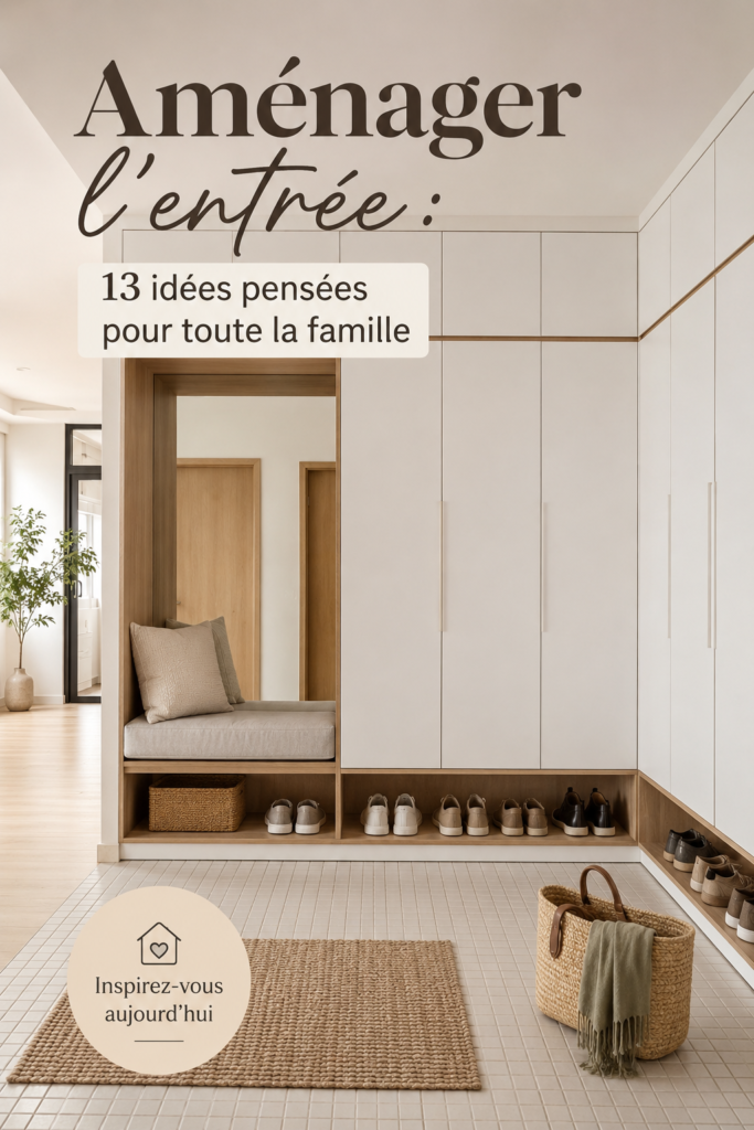 Entrée chaleureuse avec mobilier pratique et décoré de manière esthétique