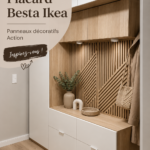 Un salon aménagé avec des meubles Besta d'Ikea, alliant fonctionnalité et design moderne.