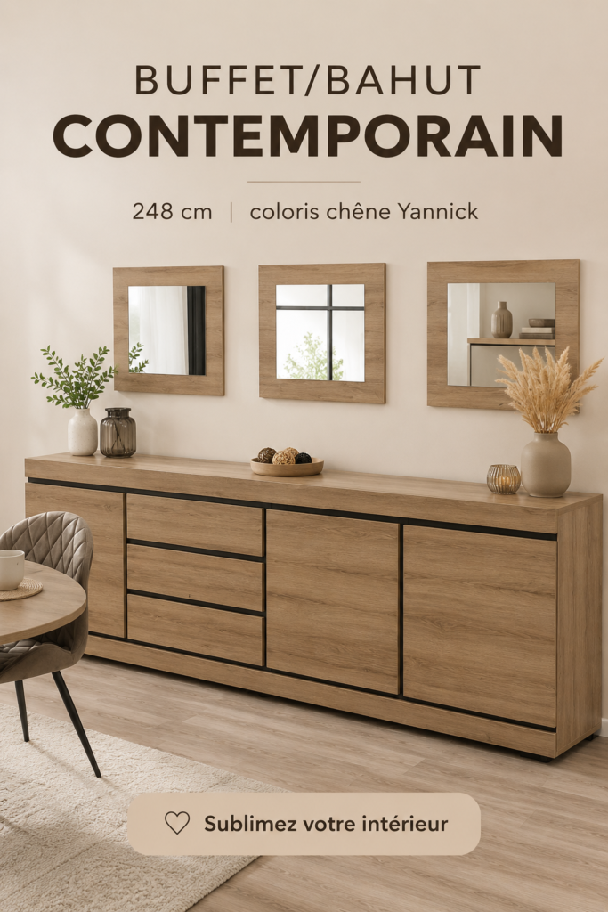 Buffet contemporain en chêne dans un salon moderne