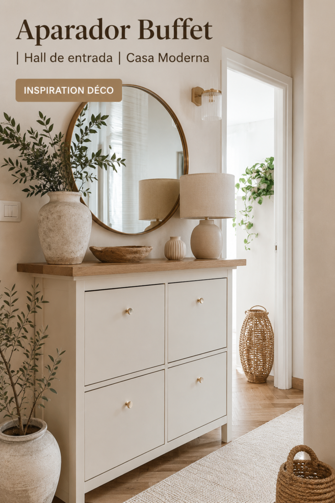 Buffet moderne avec miroir dans un hall d'entrée élégant.