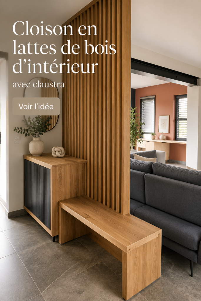 Cloison en bois créant des espaces lumineux et chaleureux dans une maison moderne