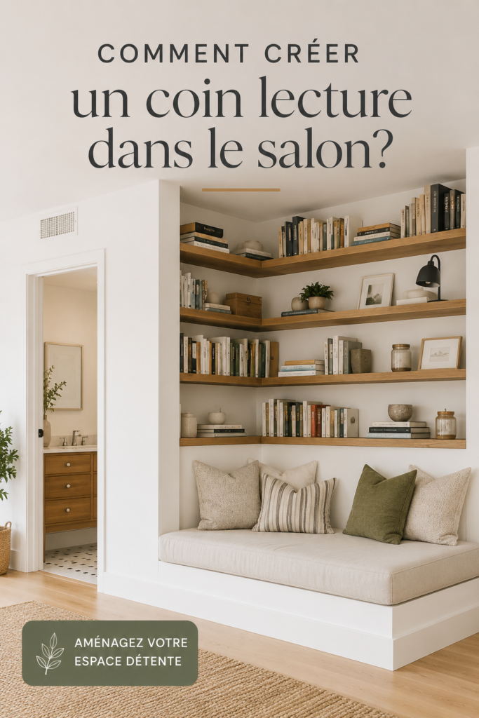 Un coin lecture cosy dans un salon avec un fauteuil confortable et une lampe douce.