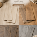 Intérieur chaleureux avec un sol en bois clair et des meubles assortis.