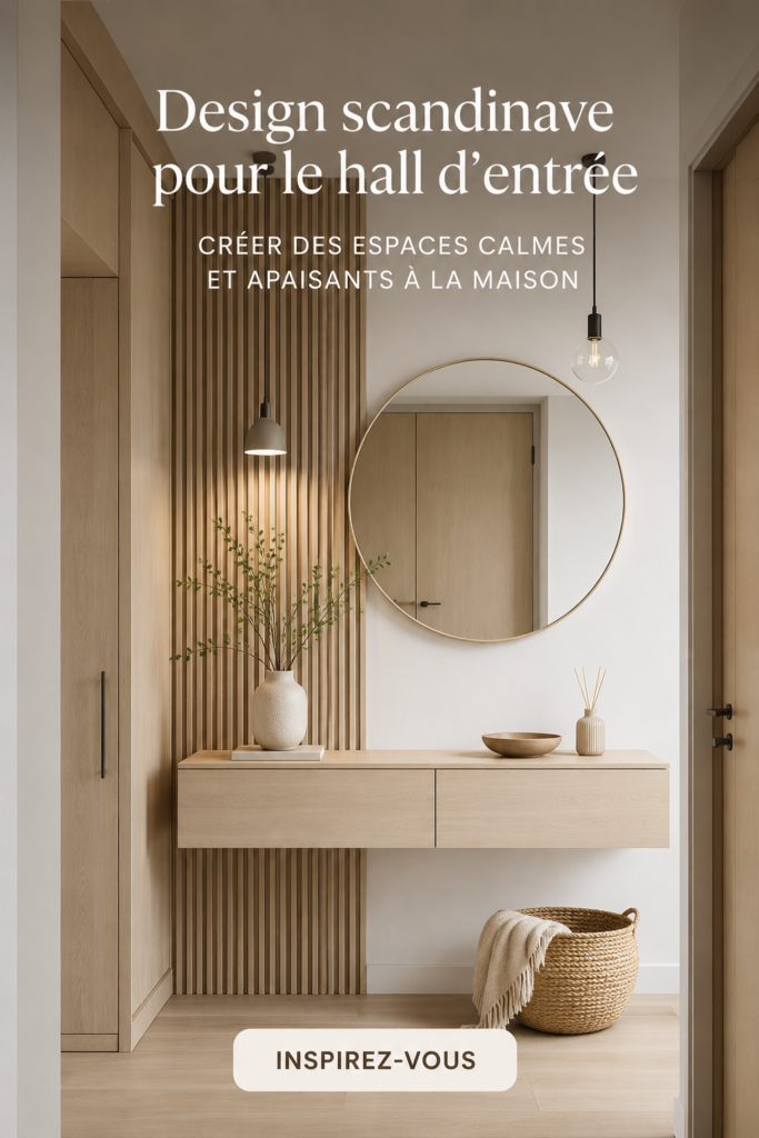 Couloir décoré dans un style scandinave avec des tons neutres et des matériaux naturels.