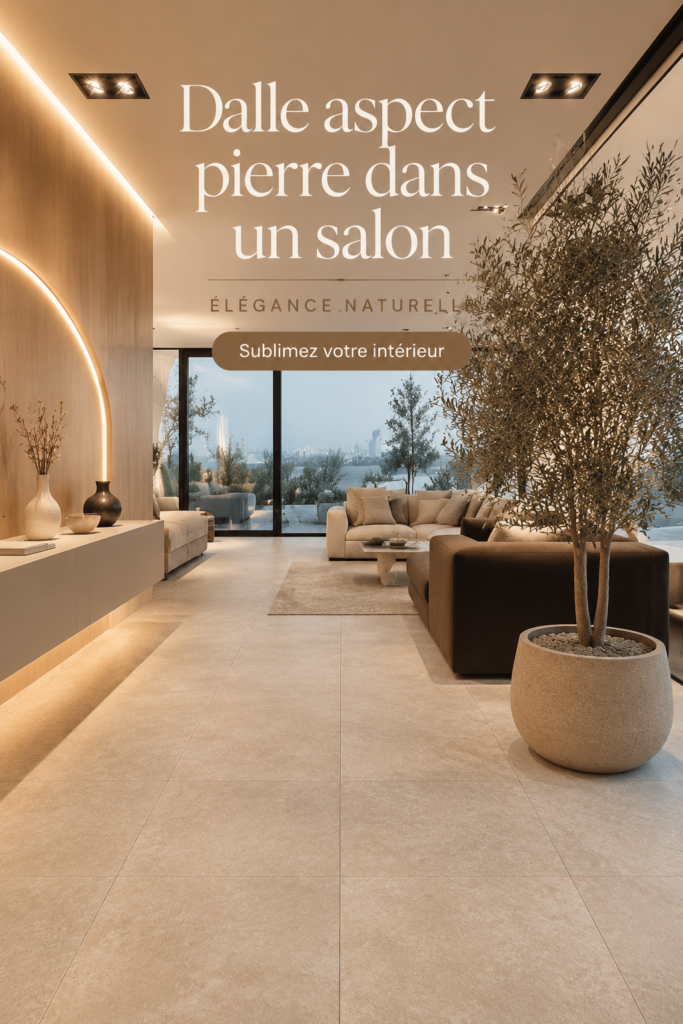 Salon moderne avec des dalles à effet pierre élégantes.