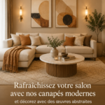 Salon moderne avec canapé contemporain et œuvres d'art abstrait