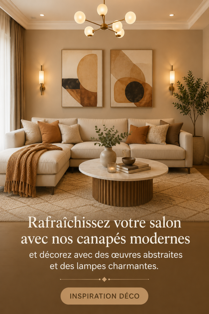 Salon moderne avec canapé contemporain et œuvres d'art abstrait