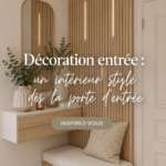 Une entrée décorée avec des accessoires modernes et chaleureux.