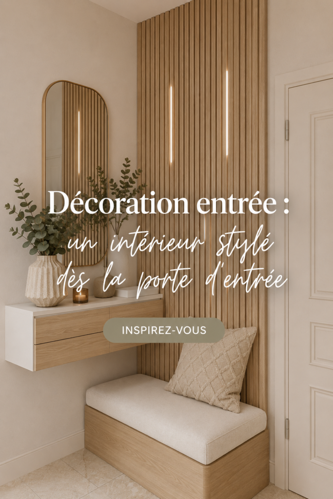 Une entrée décorée avec des accessoires modernes et chaleureux.
