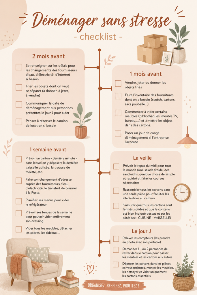 Checklist pour un déménagement sans stress avec des cartons et des fournitures
