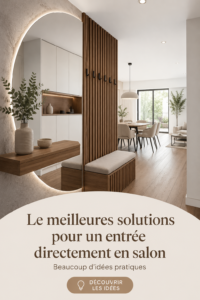 Espace d'entrée intégré dans un salon moderne avec des accessoires décoratifs chaleureux.