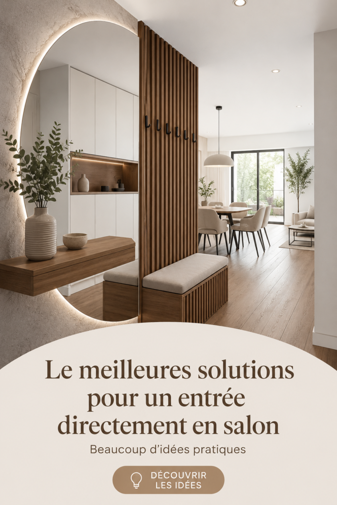 Espace d'entrée intégré dans un salon moderne avec des accessoires décoratifs chaleureux.