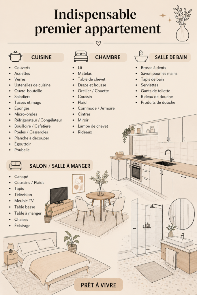 Un appartement chaleureux avec des meubles et objets indispensables