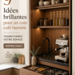 Espace bar à café moderne et chaleureux avec des tasses et des accessoires de café.