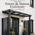 Entrée extérieure accueillante avec fleurs et mobilier décoratif