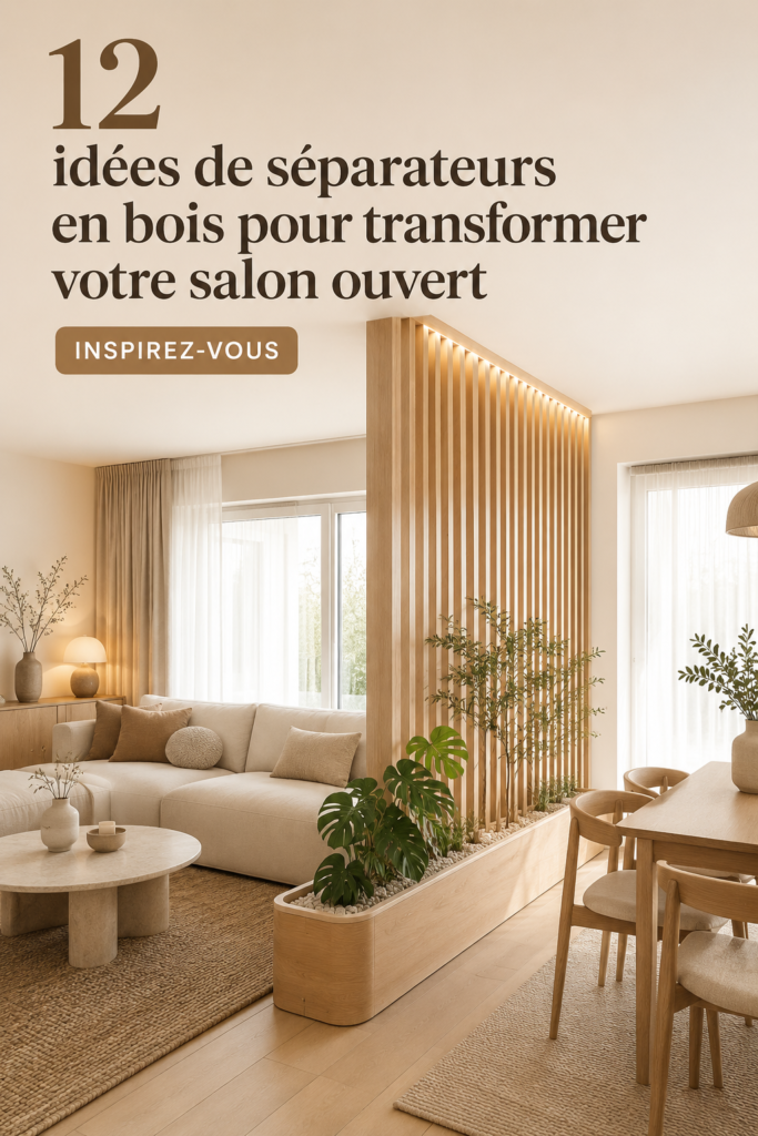 Séparateur en bois moderne dans un salon élégant.