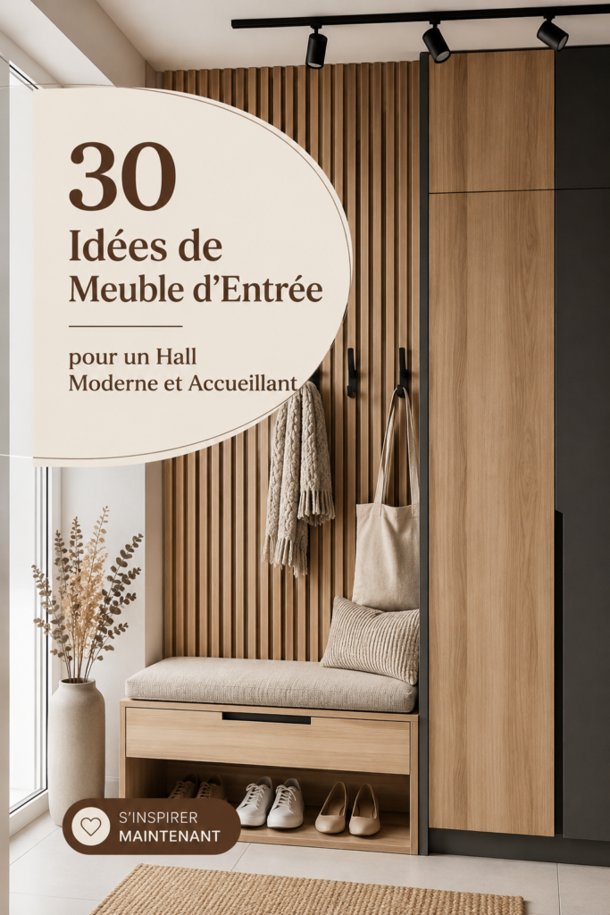 Meuble d'entrée moderne en bois dans un hall accueillant
