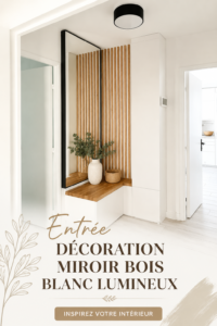 Miroir en bois blanc lumineux dans une entrée moderne