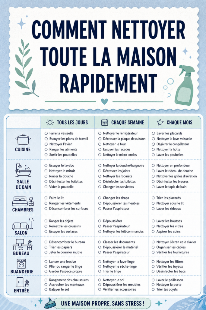 Une maison propre et bien rangée après nettoyage rapide