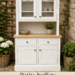 Petit buffet en bois dans une cuisine moderne, ajoutant une touche chaleureuse