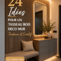 Tasseaux en bois décoratifs sur un mur, apportant chaleur et style à un intérieur moderne.