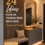 Tasseaux en bois décoratifs sur un mur, apportant chaleur et style à un intérieur moderne.