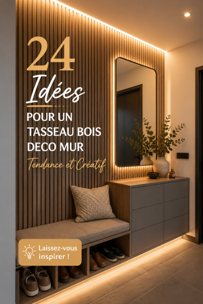 Tasseaux en bois décoratifs sur un mur, apportant chaleur et style à un intérieur moderne.