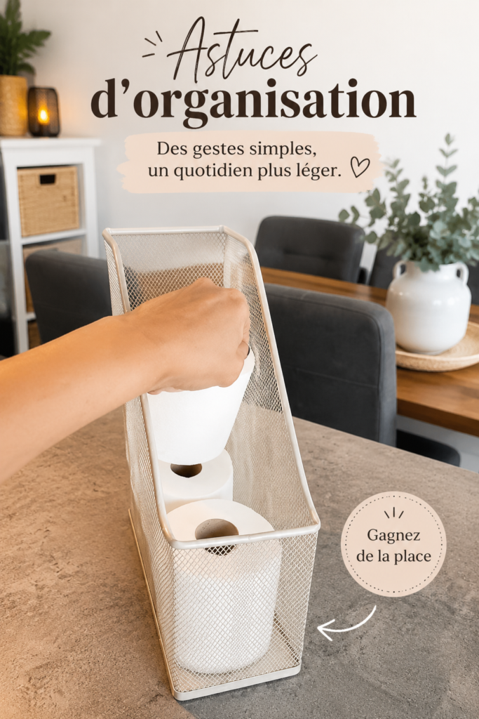 Une femme organise son espace de travail avec des astuces pratiques.