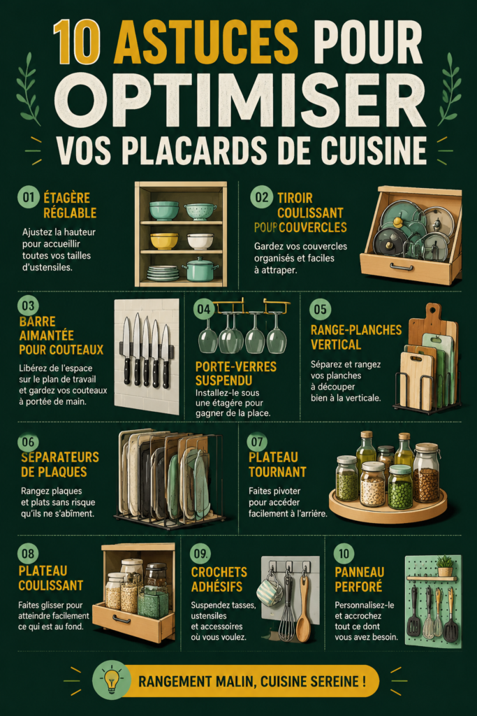 Cuisine moderne avec placards bien rangés et organisés pour plus de praticité.
