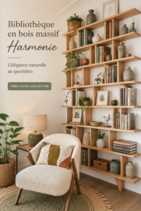 Bibliothèque en bois massif Harmonie dans un salon élégant