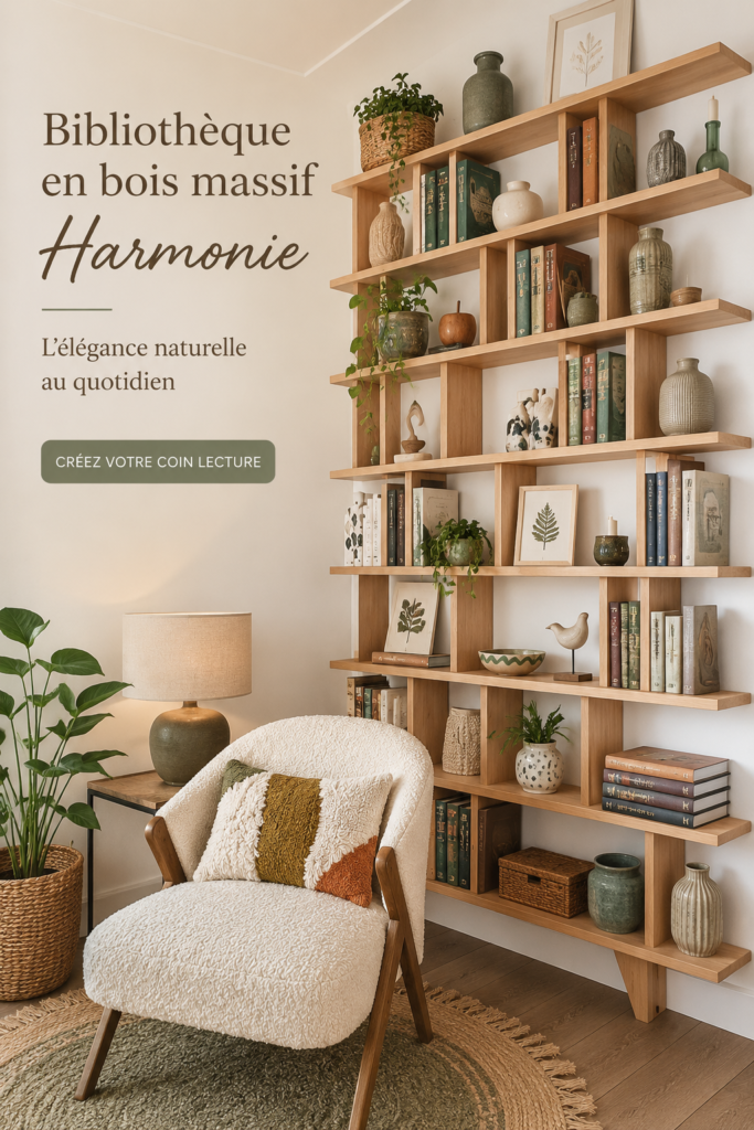 Bibliothèque en bois massif Harmonie dans un salon élégant