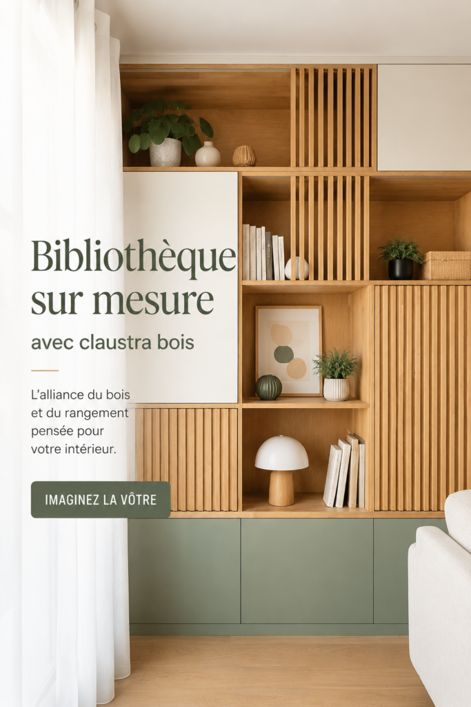 Bibliothèque sur mesure en bois avec claustra élégant