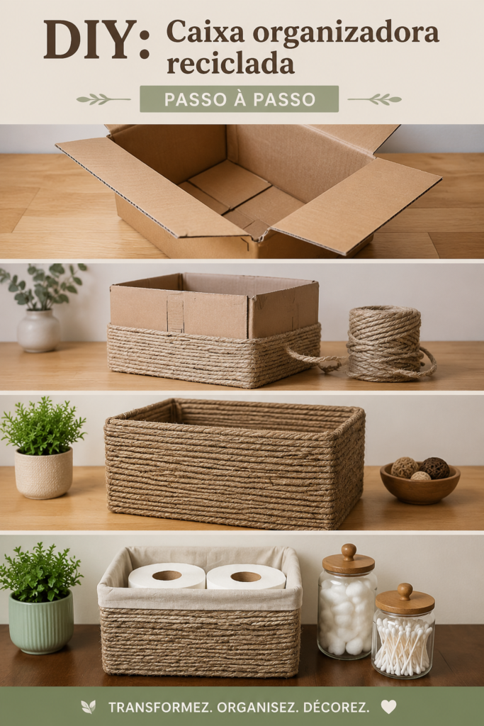 Boîte organisatrice en matériaux recyclés sur une table