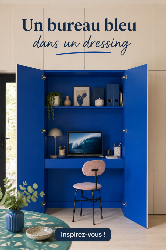 Un dressing moderne avec un bureau bleu élégant