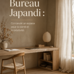 Bureau Japonais minimaliste avec décoration Japandi