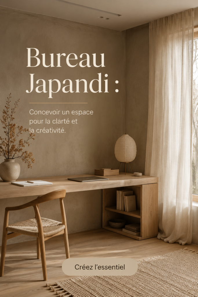 Bureau Japonais minimaliste avec décoration Japandi