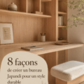 Bureau au style Japandi avec décoration en bois naturel et plantes
