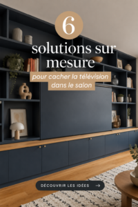 Salon élégant avec télévision cachée derrière un panneau en bois.