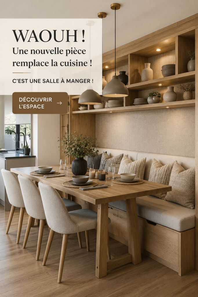 Coin salle à manger moderne et chaleureux avec banquette et table