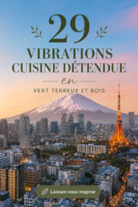 Cuisine chaleureuse avec des tons vert et bois, créant une ambiance relaxante et accueillante.