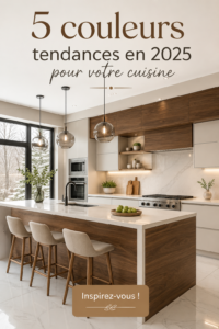 Un aperçu d'une cuisine moderne avec des couleurs tendances de 2025.
