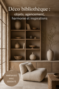 Une bibliothèque chaleureuse décorée avec soin, mêlant livres et objets décoratifs