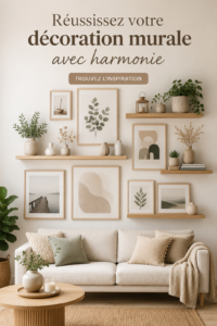Un salon avec une décoration murale harmonieuse, intégrant des tableaux et des couleurs douces.