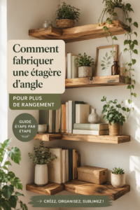 Une étagère d'angle moderne en bois, optimisant l'espace dans une pièce chaleureuse.