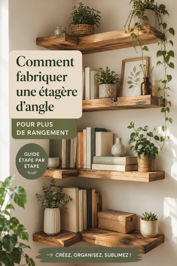 Une étagère d'angle moderne en bois, optimisant l'espace dans une pièce chaleureuse.