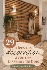 Un intérieur chaleureux mettant en valeur des tasseaux de bois décoratifs.
