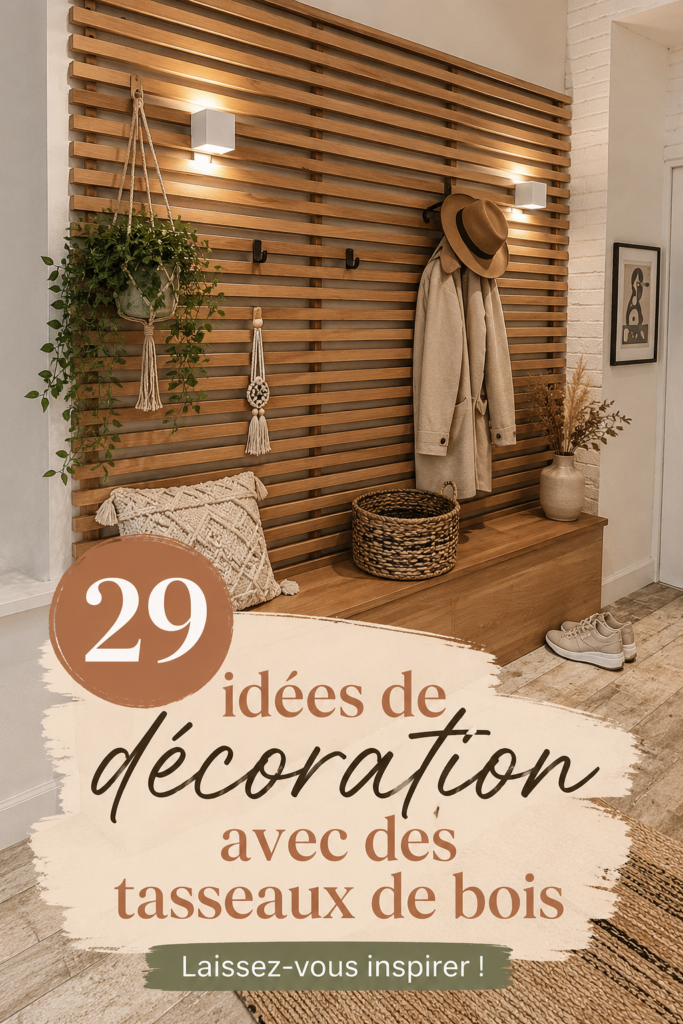 Un intérieur chaleureux mettant en valeur des tasseaux de bois décoratifs.