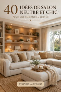 Un salon moderne décoré dans des tons neutres, mettant en avant des matériaux chaleureux et confortables.
